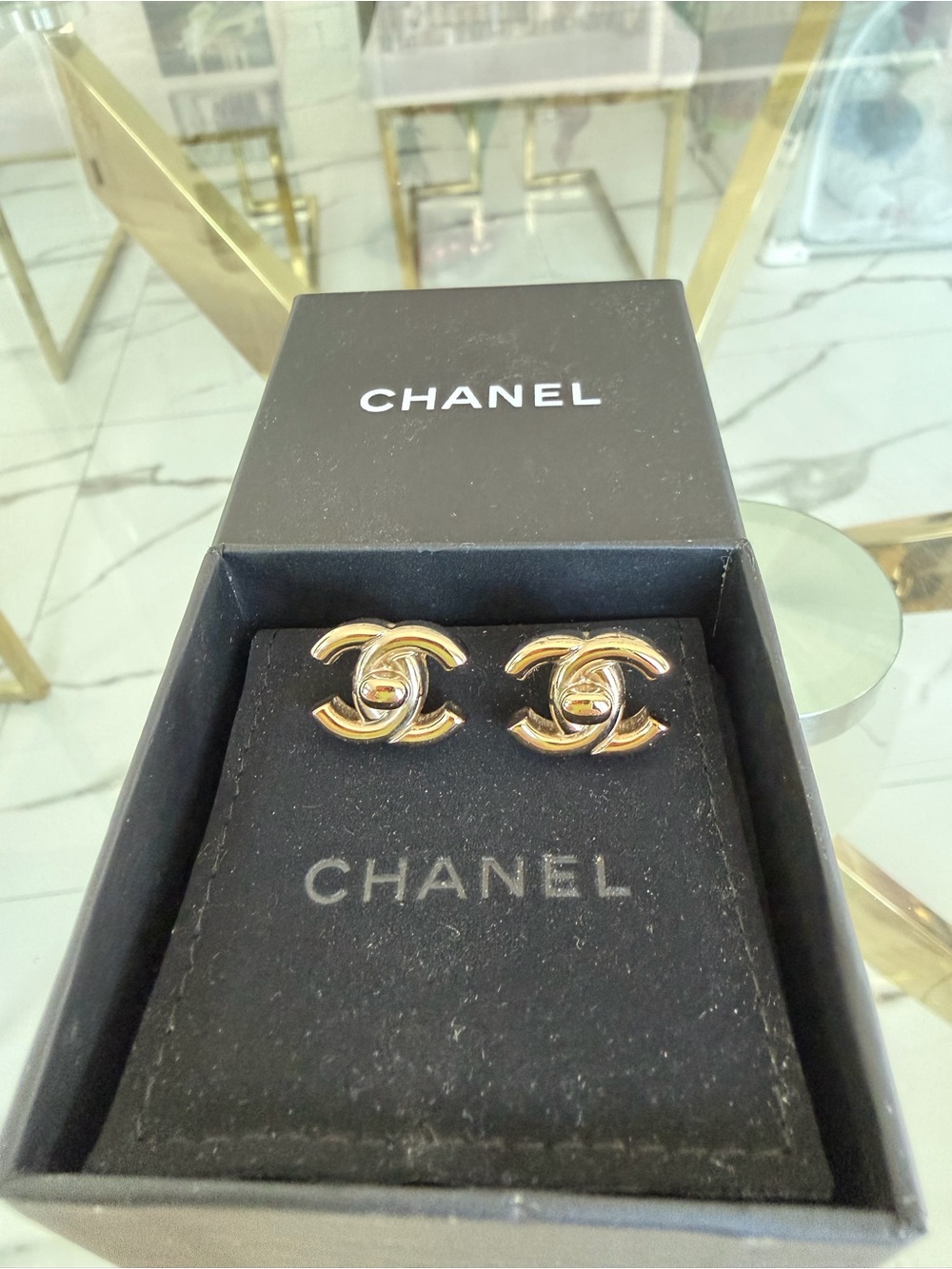 RARE CHANEL Gold Tone CC Lock Turnlock Earrings 2021 Collection 💛